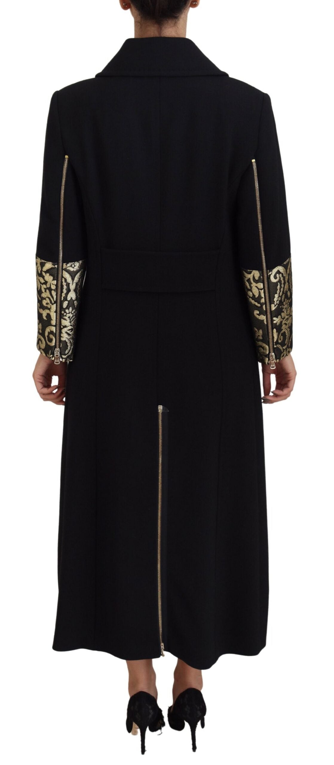 Dolce & Gabbana Elegant Gold Black Jacquard Trench Coat