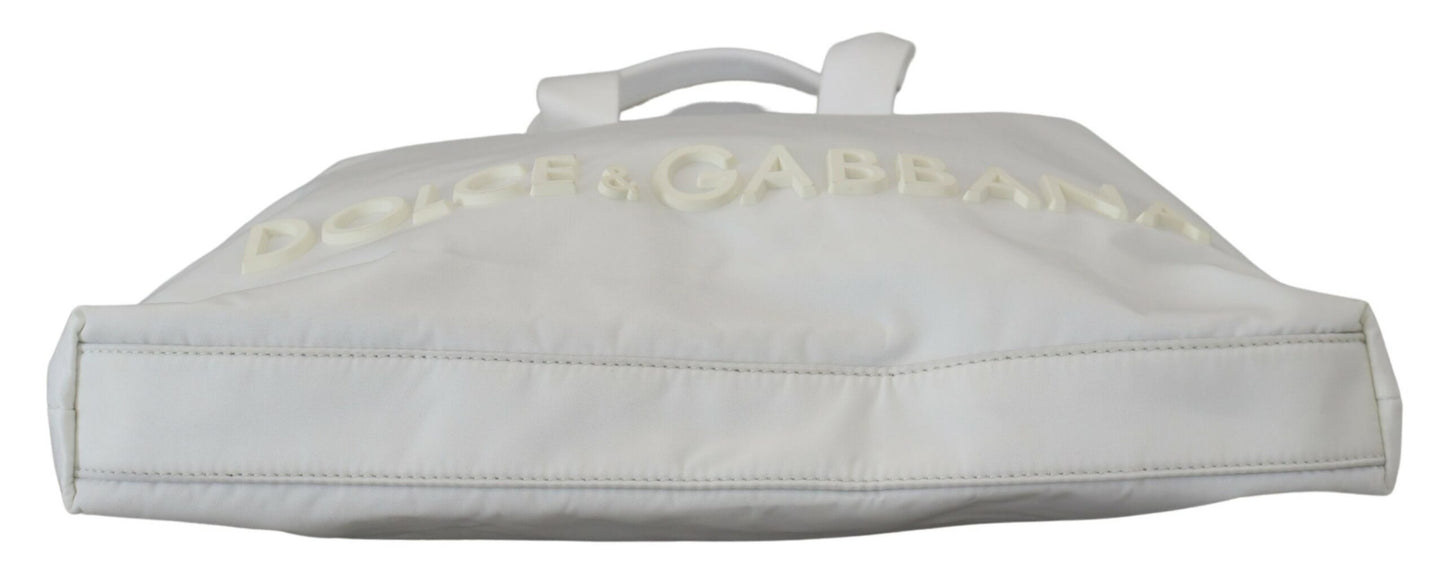 Dolce & Gabbana Elegant White Nylon Tote Bag with Leather Accents