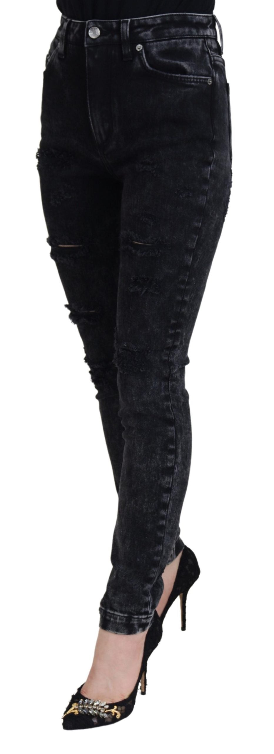 Dolce & Gabbana Elegant Black Denim Pants with Chic Detailing