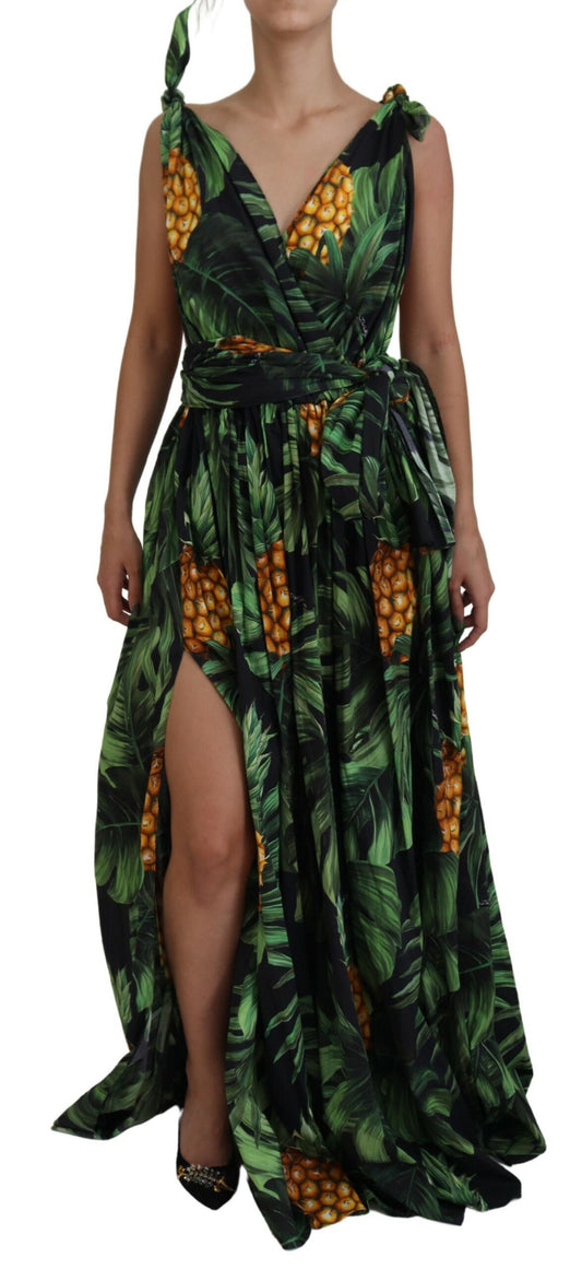 Dolce & Gabbana Tropical V-Neck Cotton Maxi Dress