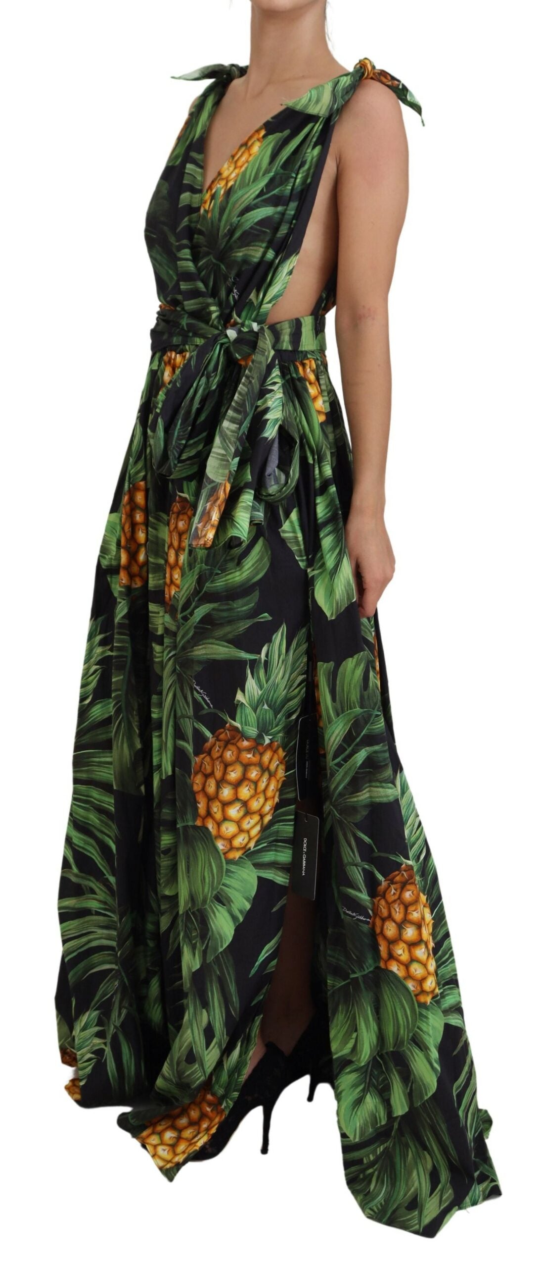 Dolce & Gabbana Tropical V-Neck Cotton Maxi Dress