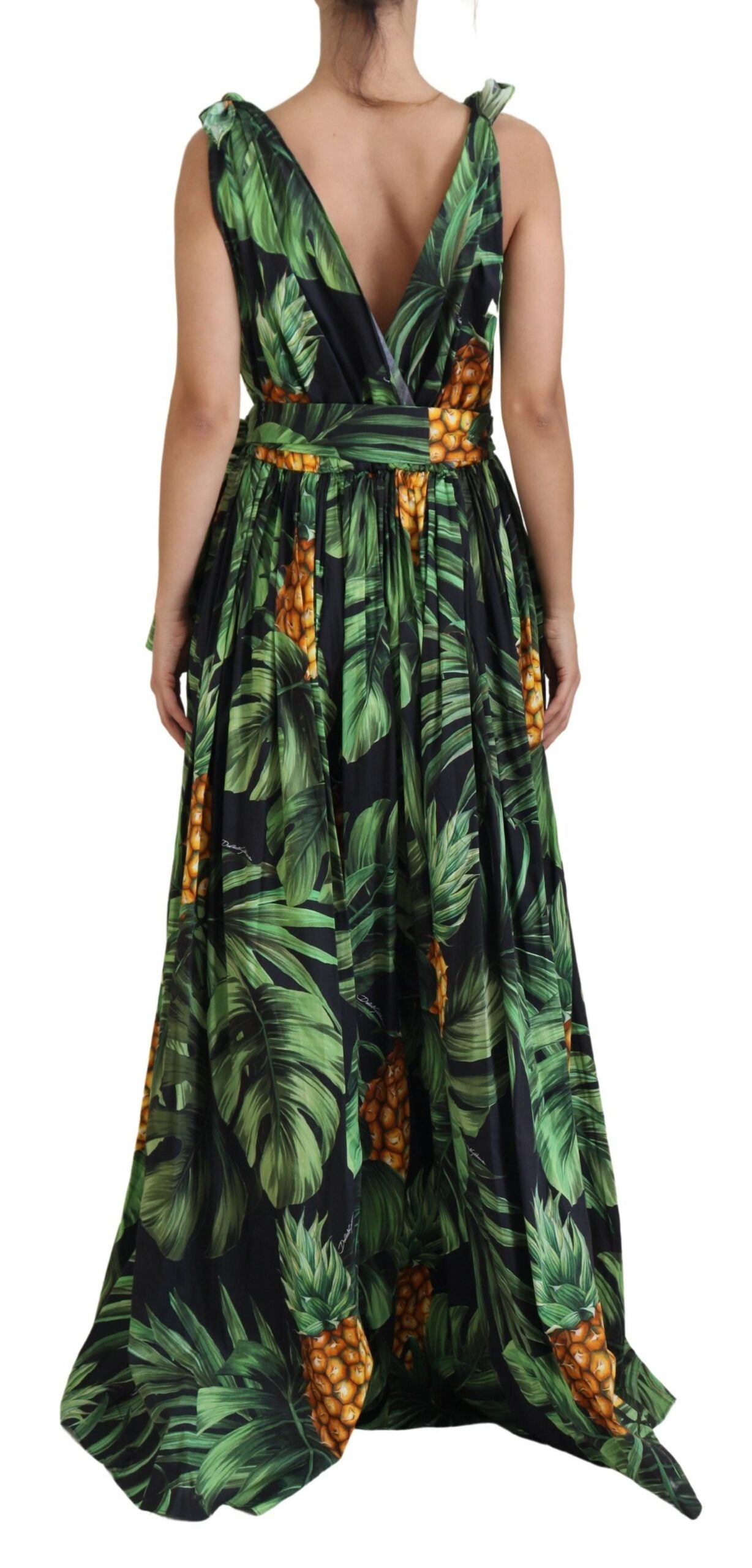 Dolce & Gabbana Tropical V-Neck Cotton Maxi Dress