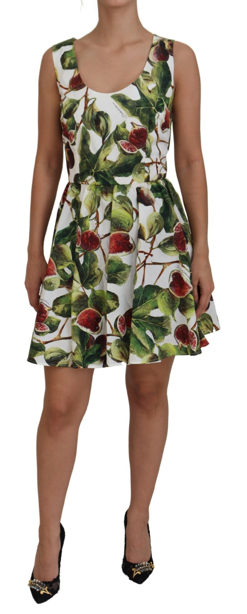 Dolce & Gabbana Elegant Fig Print A-Line Sleeveless Dress