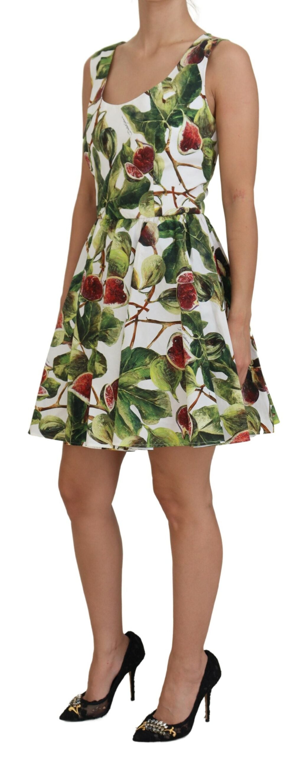 Dolce & Gabbana Elegant Fig Print A-Line Sleeveless Dress