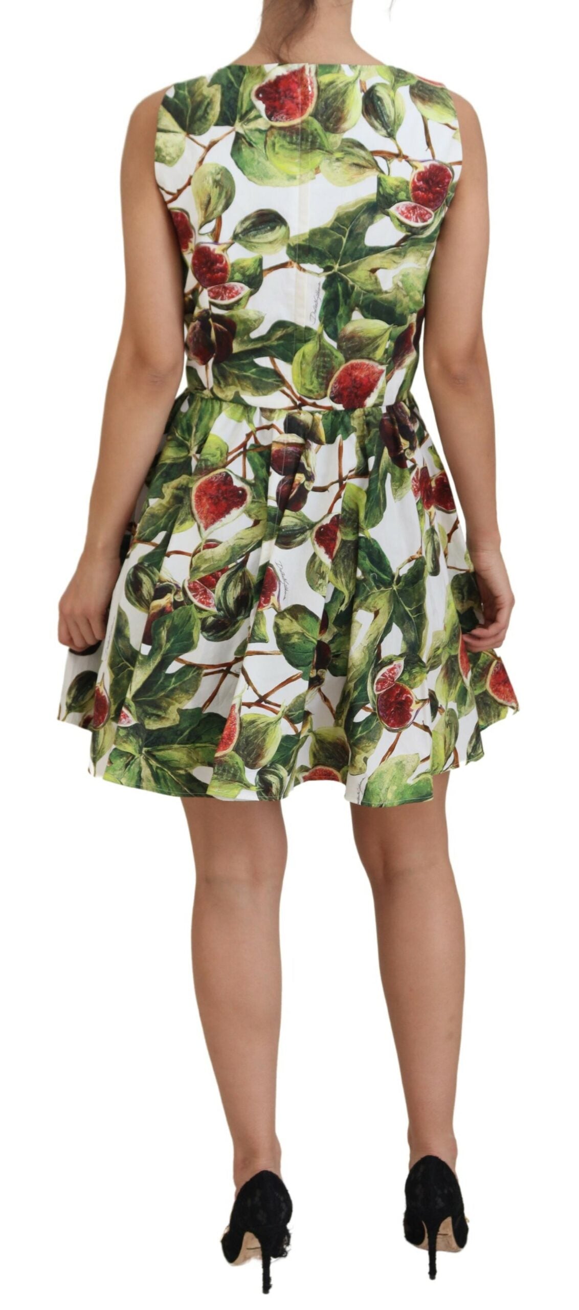 Dolce & Gabbana Elegant Fig Print A-Line Sleeveless Dress