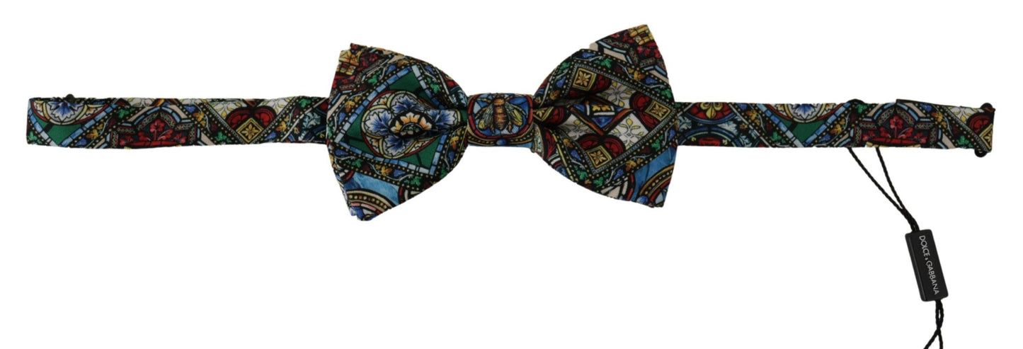 Dolce & Gabbana Elegant Majolica Print Silk Bow Tie