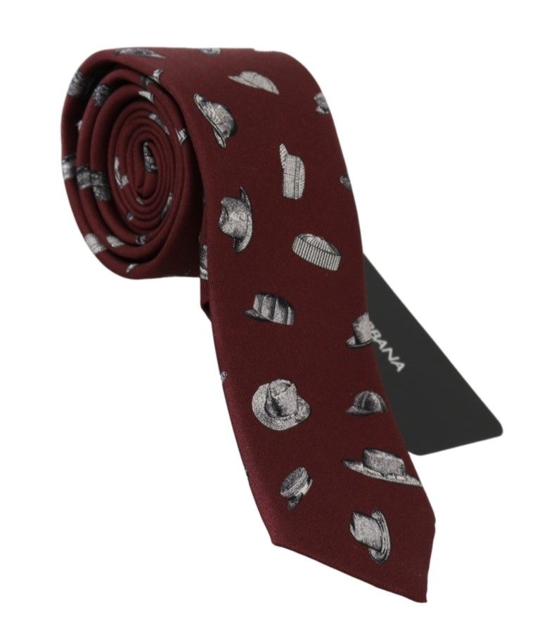 Dolce & Gabbana Elegant Silk Tie in Bordeaux with Unique Hat Print