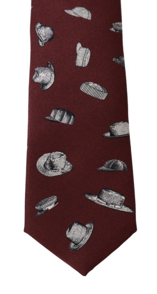 Dolce & Gabbana Elegant Silk Tie in Bordeaux with Unique Hat Print