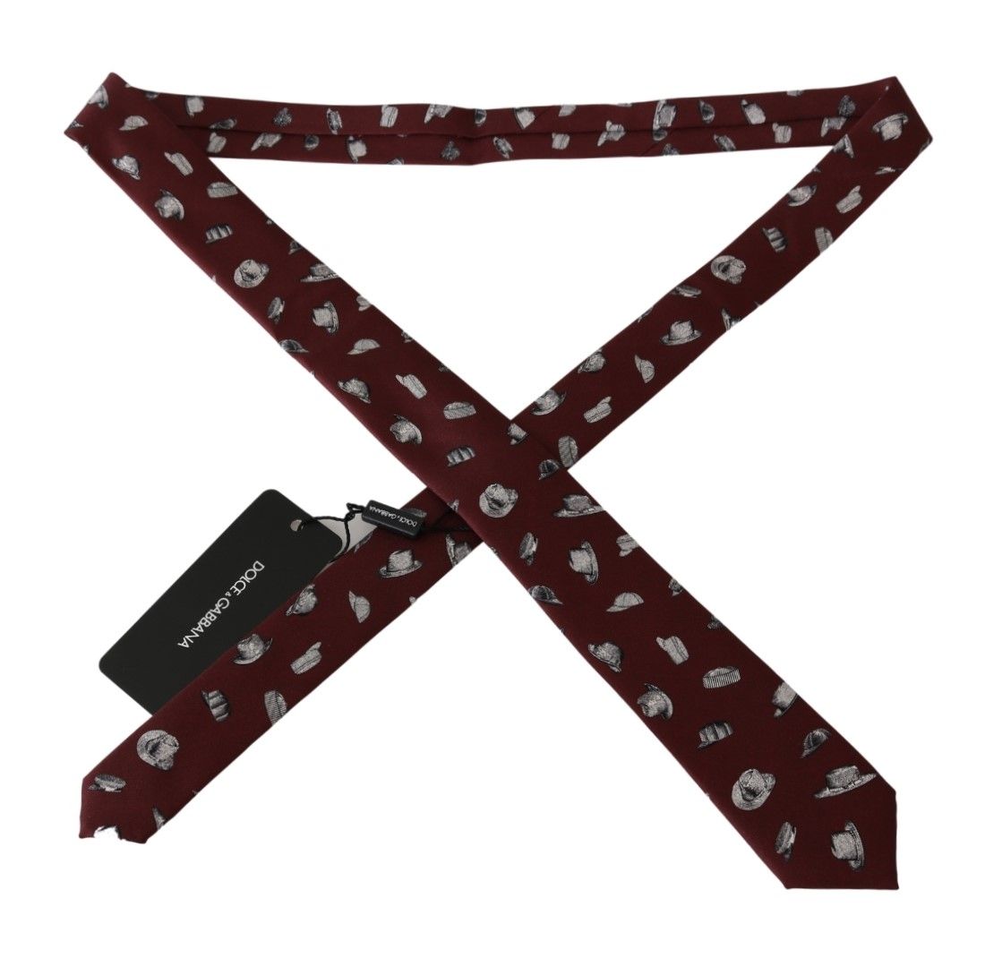 Dolce & Gabbana Elegant Silk Tie in Bordeaux with Unique Hat Print