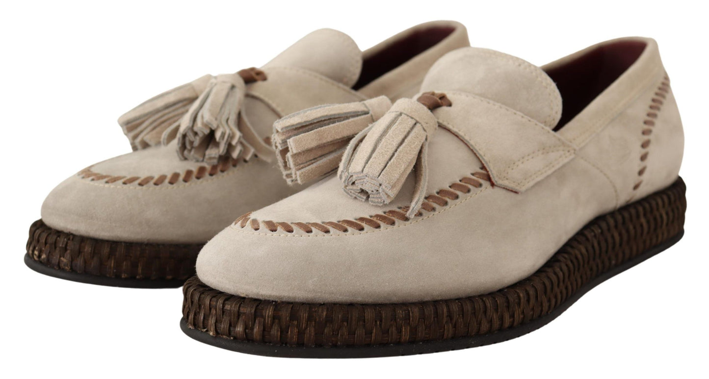 Dolce & Gabbana Cream Suede Leather Casual Espadrille Shoes