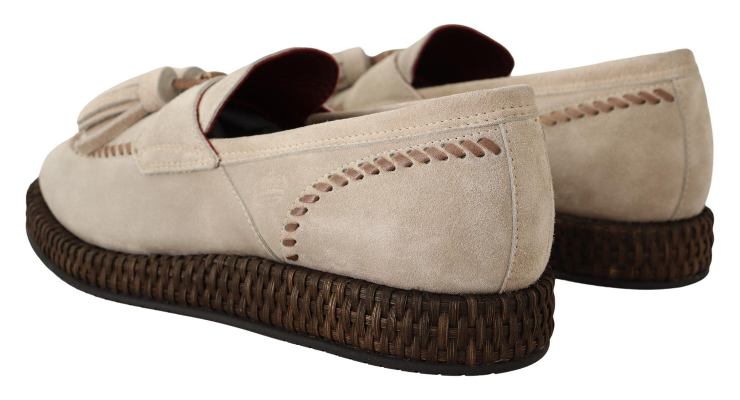 Dolce & Gabbana Cream Suede Leather Casual Espadrille Shoes