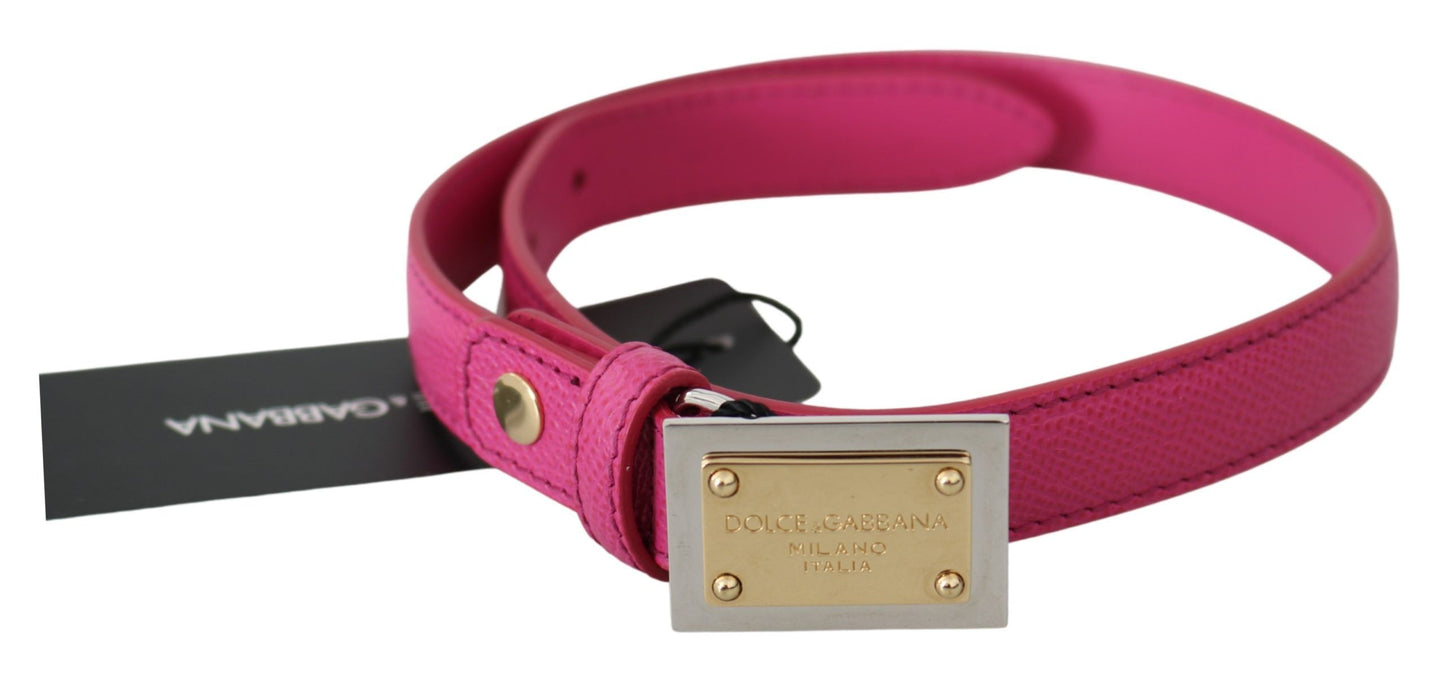 Dolce & Gabbana Pink Solid Leather Gold Logo Buckle Belt