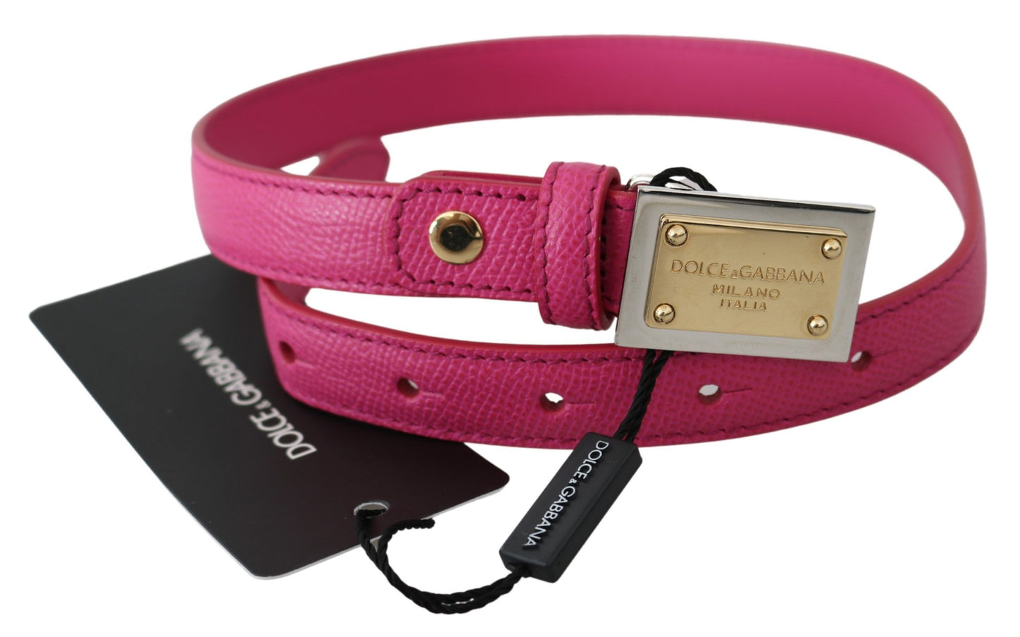 Dolce & Gabbana Pink Solid Leather Gold Logo Buckle Belt