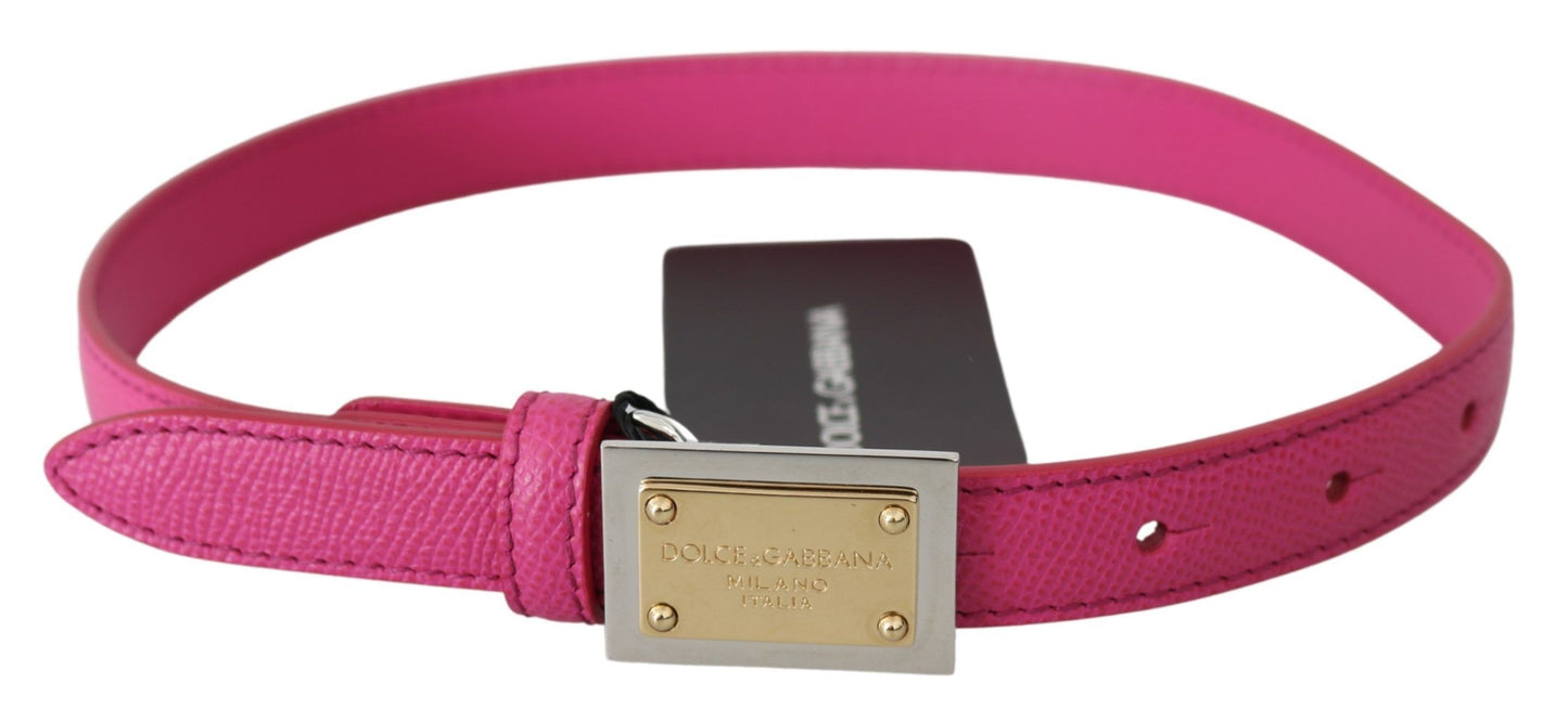 Dolce & Gabbana Pink Solid Leather Gold Logo Buckle Belt