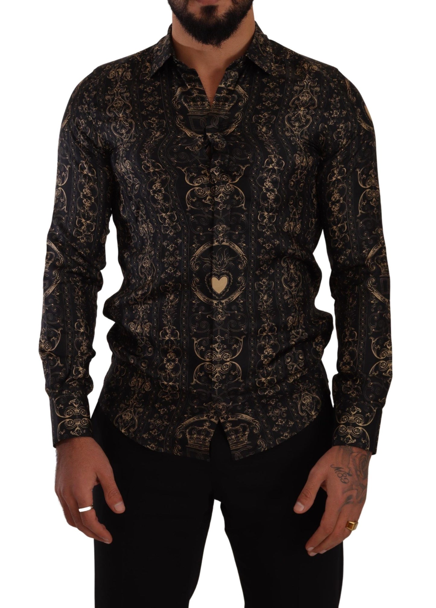 Dolce & Gabbana Elegant Slim Fit Silk Crown Print Shirt