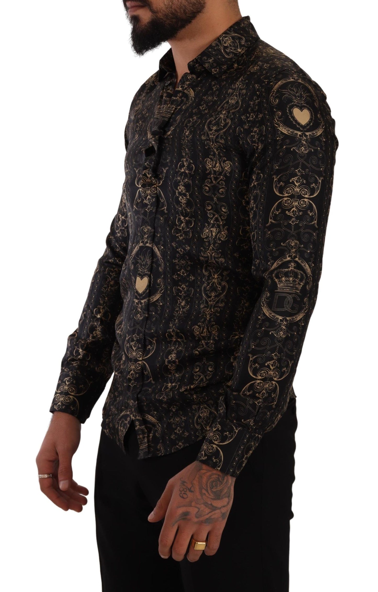 Dolce & Gabbana Elegant Slim Fit Silk Crown Print Shirt