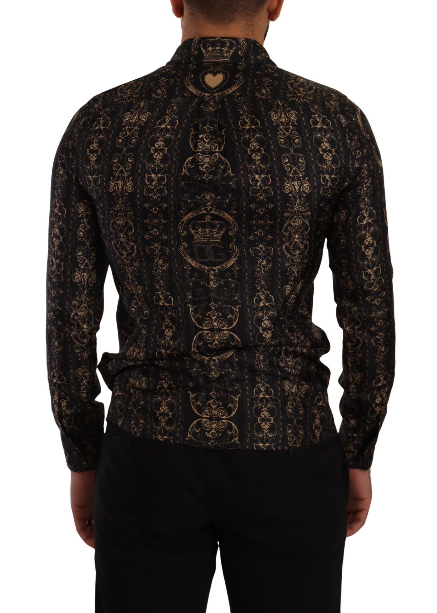 Dolce & Gabbana Elegant Slim Fit Silk Crown Print Shirt