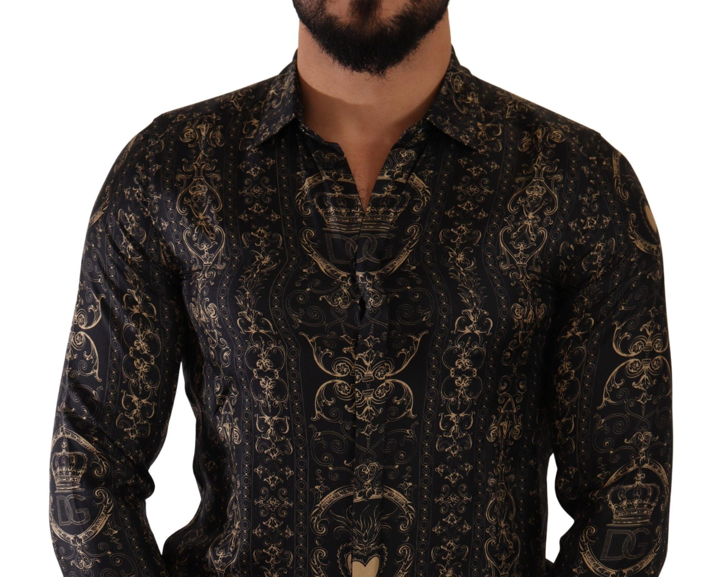 Dolce & Gabbana Elegant Slim Fit Silk Crown Print Shirt