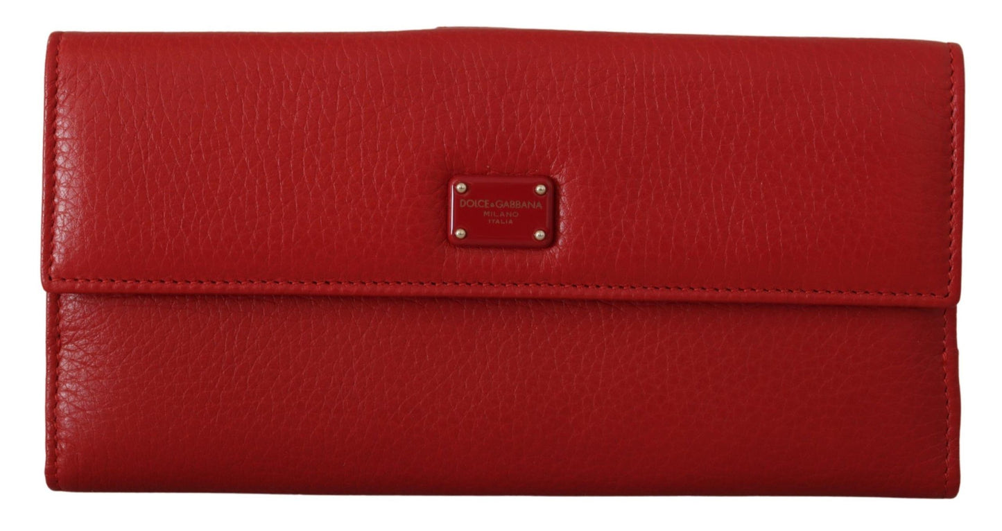 Dolce & Gabbana Elegant Red Leather Bifold Continental Wallet