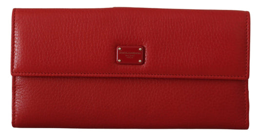 Dolce & Gabbana Elegant Red Leather Bifold Continental Wallet