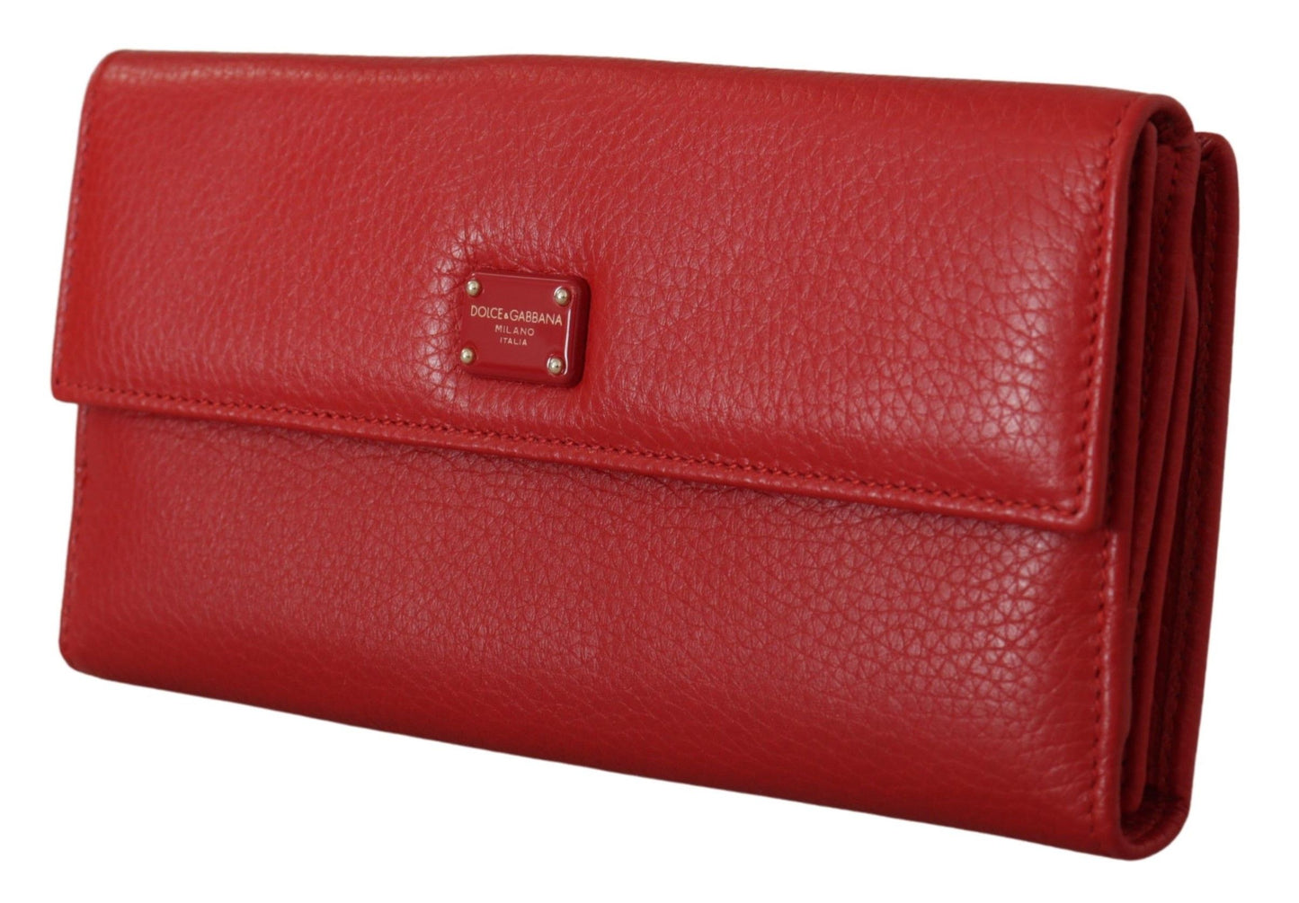 Dolce & Gabbana Elegant Red Leather Bifold Continental Wallet