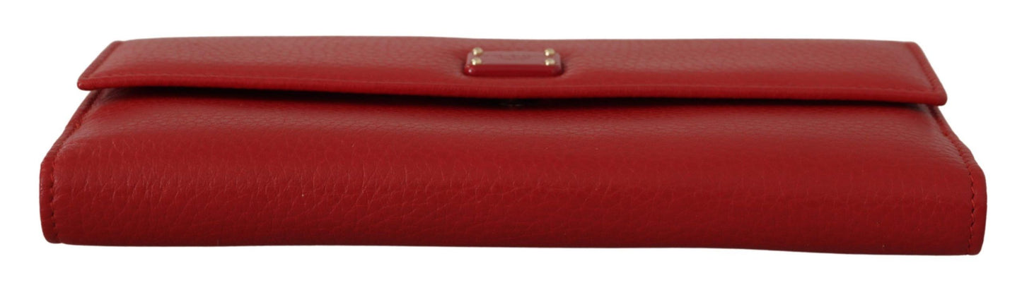 Dolce & Gabbana Elegant Red Leather Bifold Continental Wallet