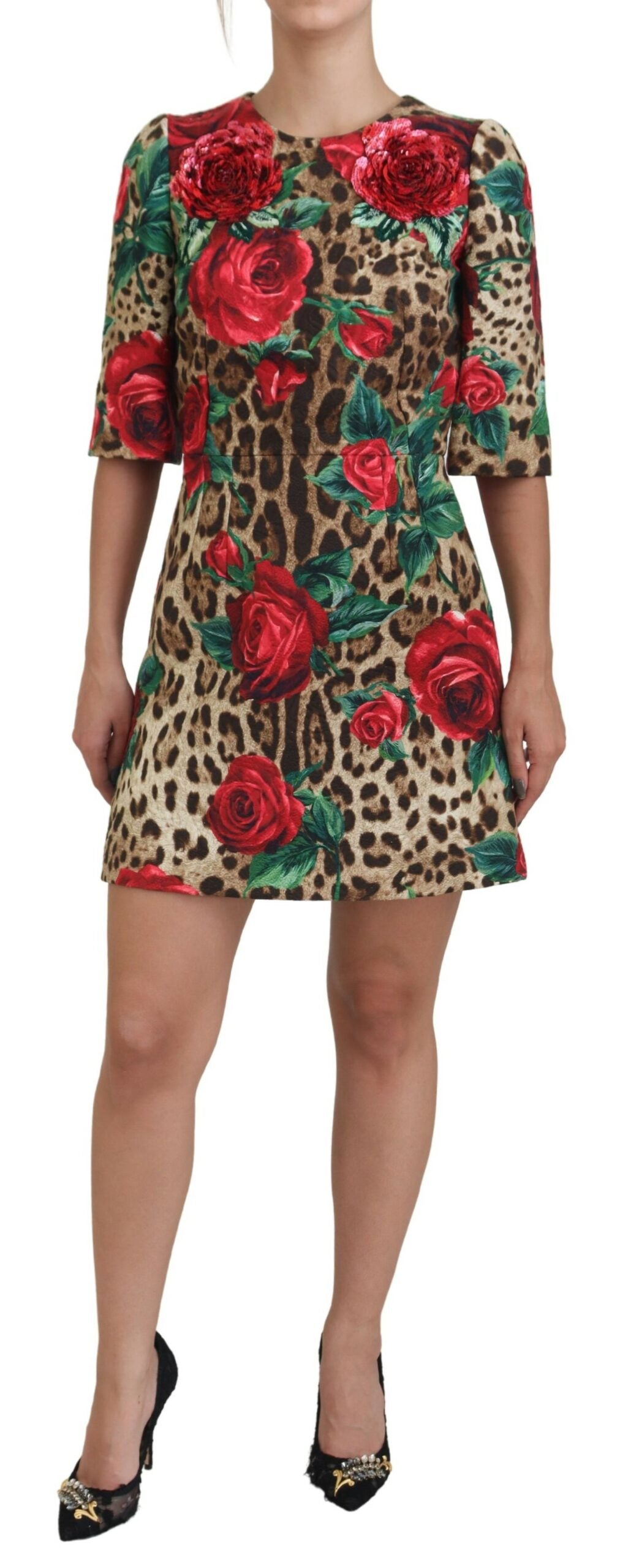 Dolce & Gabbana Colorful Leopard & Floral Print A-Line Dress