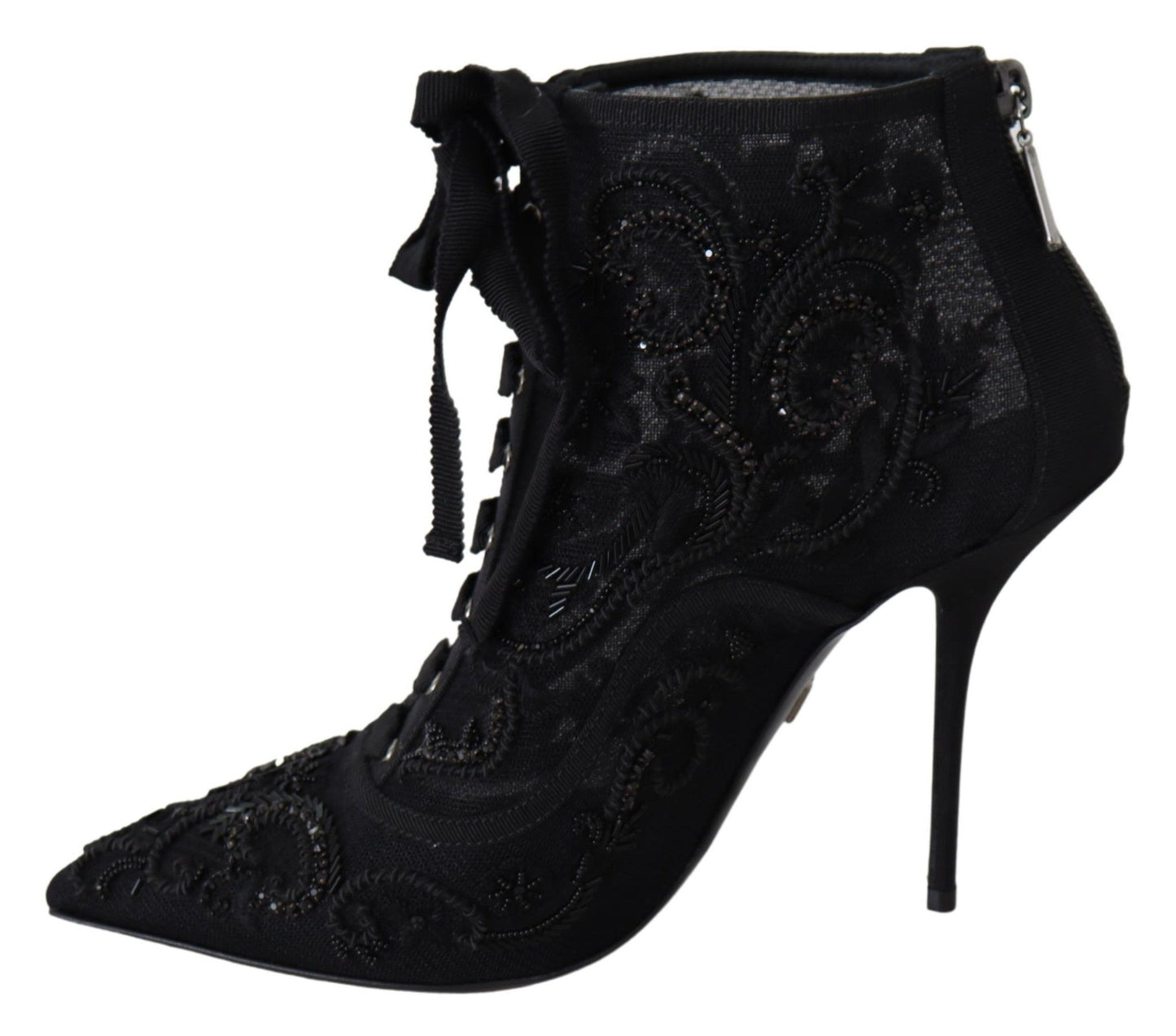 Dolce & Gabbana Elegant Black Tulle Lace-Up Boots