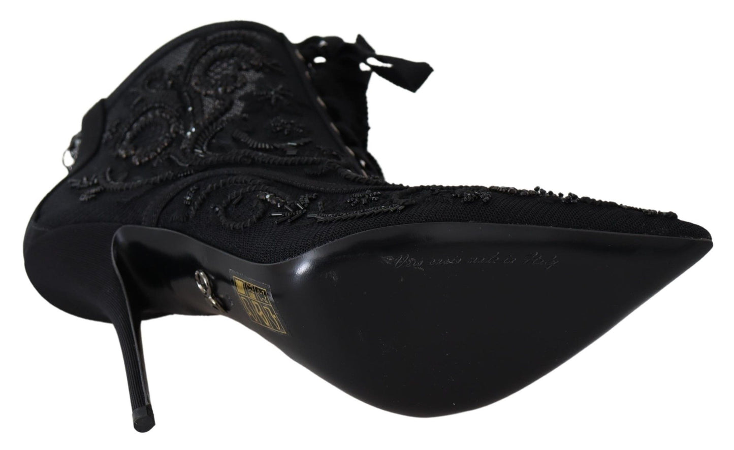 Dolce & Gabbana Elegant Black Tulle Lace-Up Boots