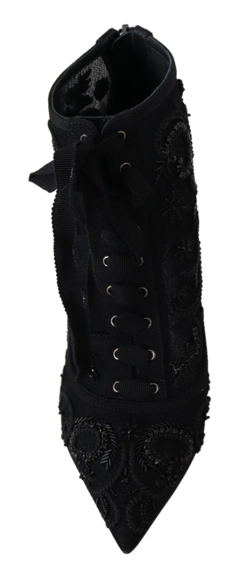 Dolce & Gabbana Elegant Black Tulle Lace-Up Boots