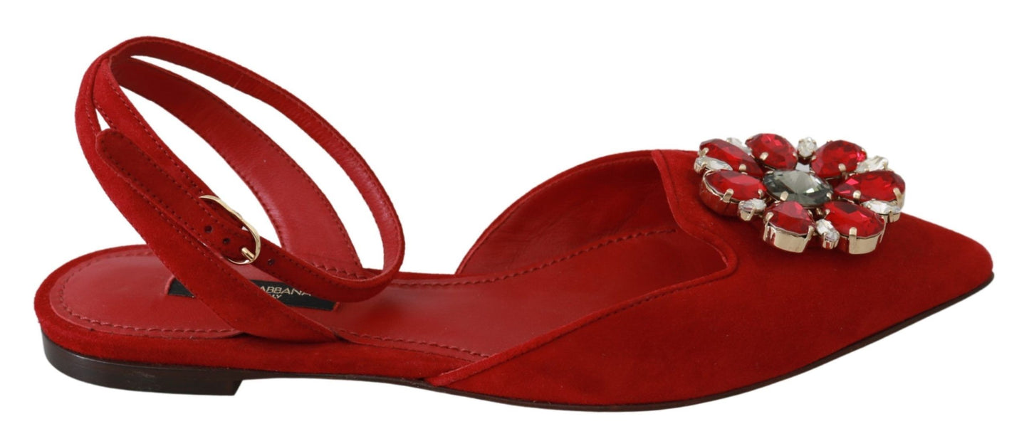 Dolce & Gabbana Chic Red Goat Skin Crystal Sandals