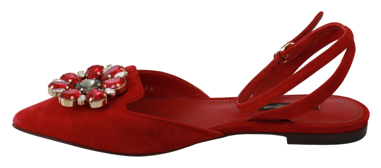 Dolce & Gabbana Chic Red Goat Skin Crystal Sandals