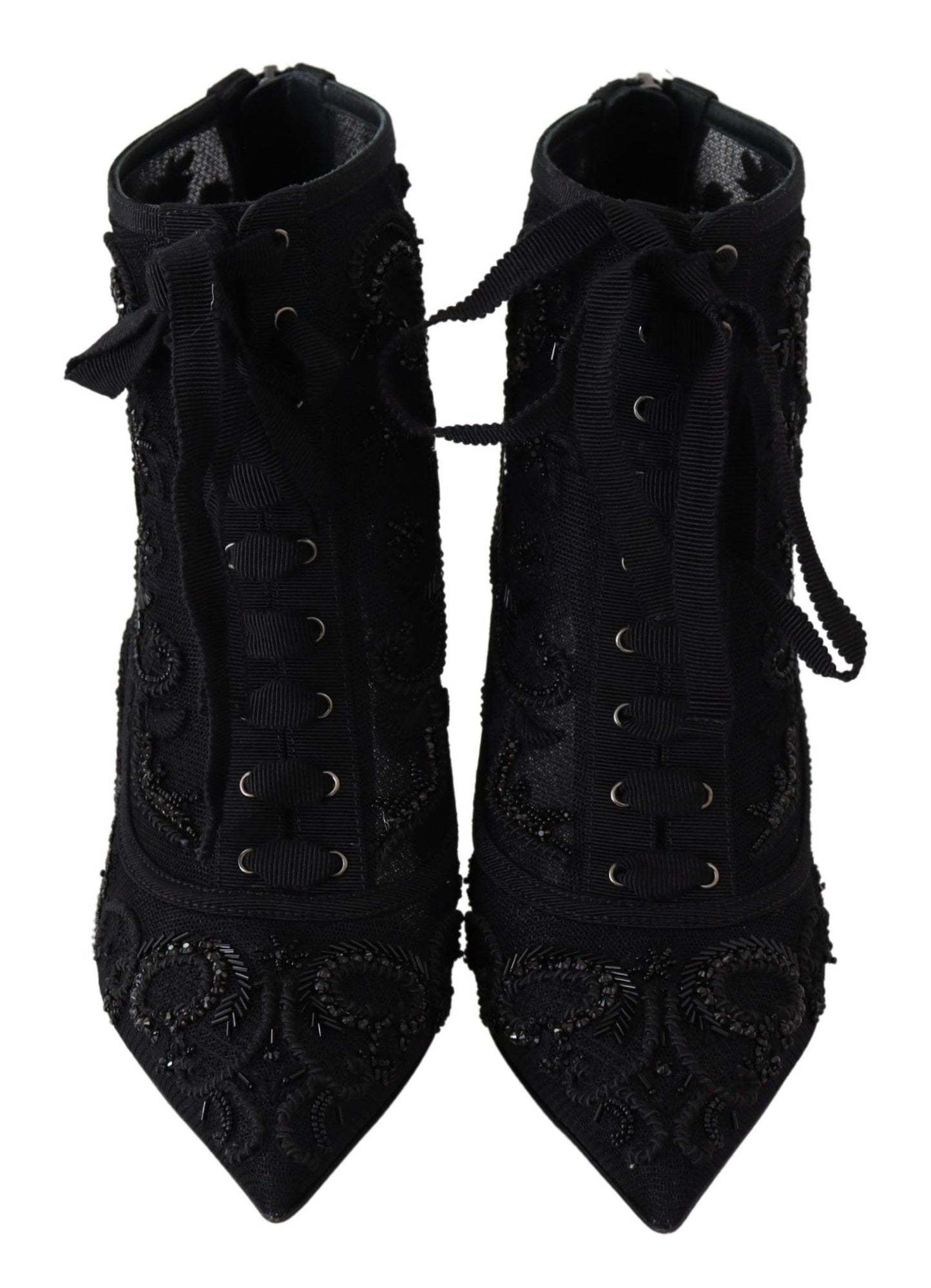 Dolce & Gabbana Elegant Black Tulle Lace-Up Boots