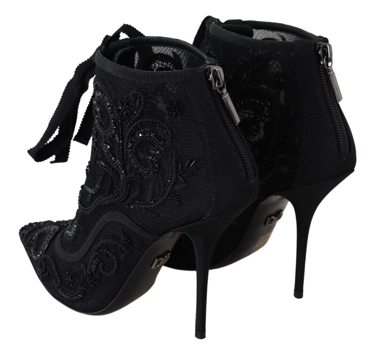 Dolce & Gabbana Elegant Black Tulle Lace-Up Boots