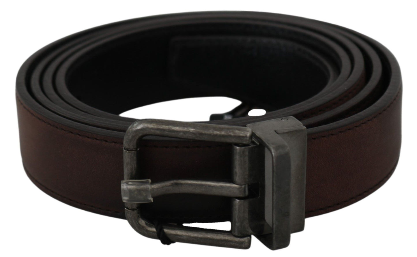 Dolce & Gabbana Elegant Brown Leather Belt with Gray Buckle