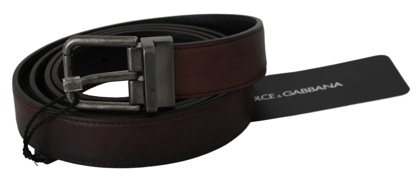 Dolce & Gabbana Elegant Brown Leather Belt with Gray Buckle