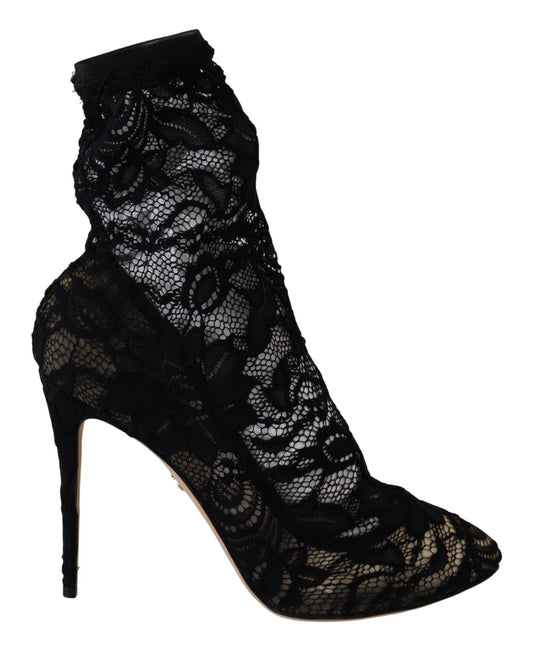 Dolce & Gabbana Elegant Black Openwork Stiletto Ankle Boots