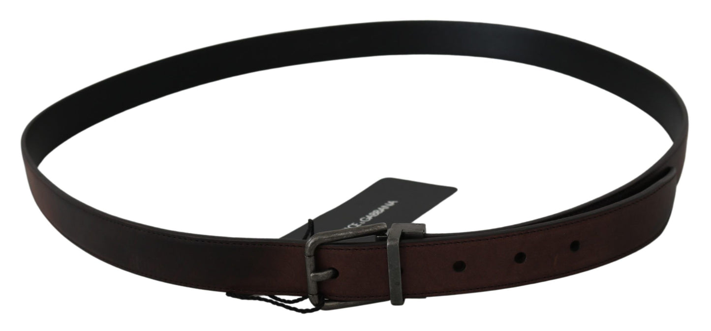 Dolce & Gabbana Elegant Brown Leather Belt with Gray Buckle