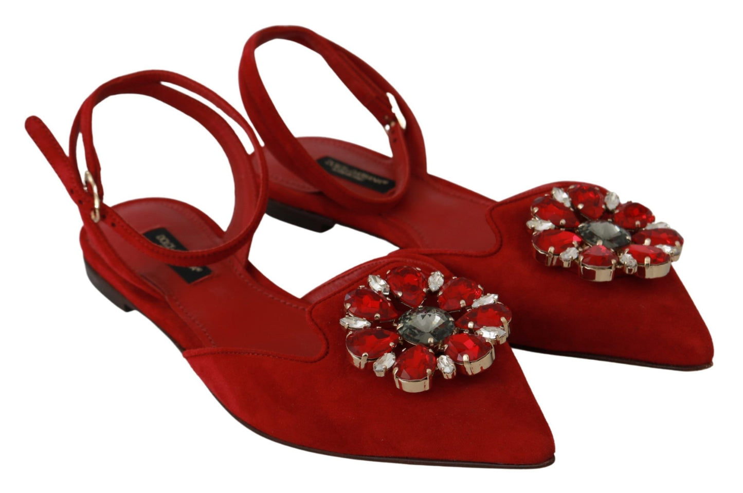 Dolce & Gabbana Chic Red Goat Skin Crystal Sandals