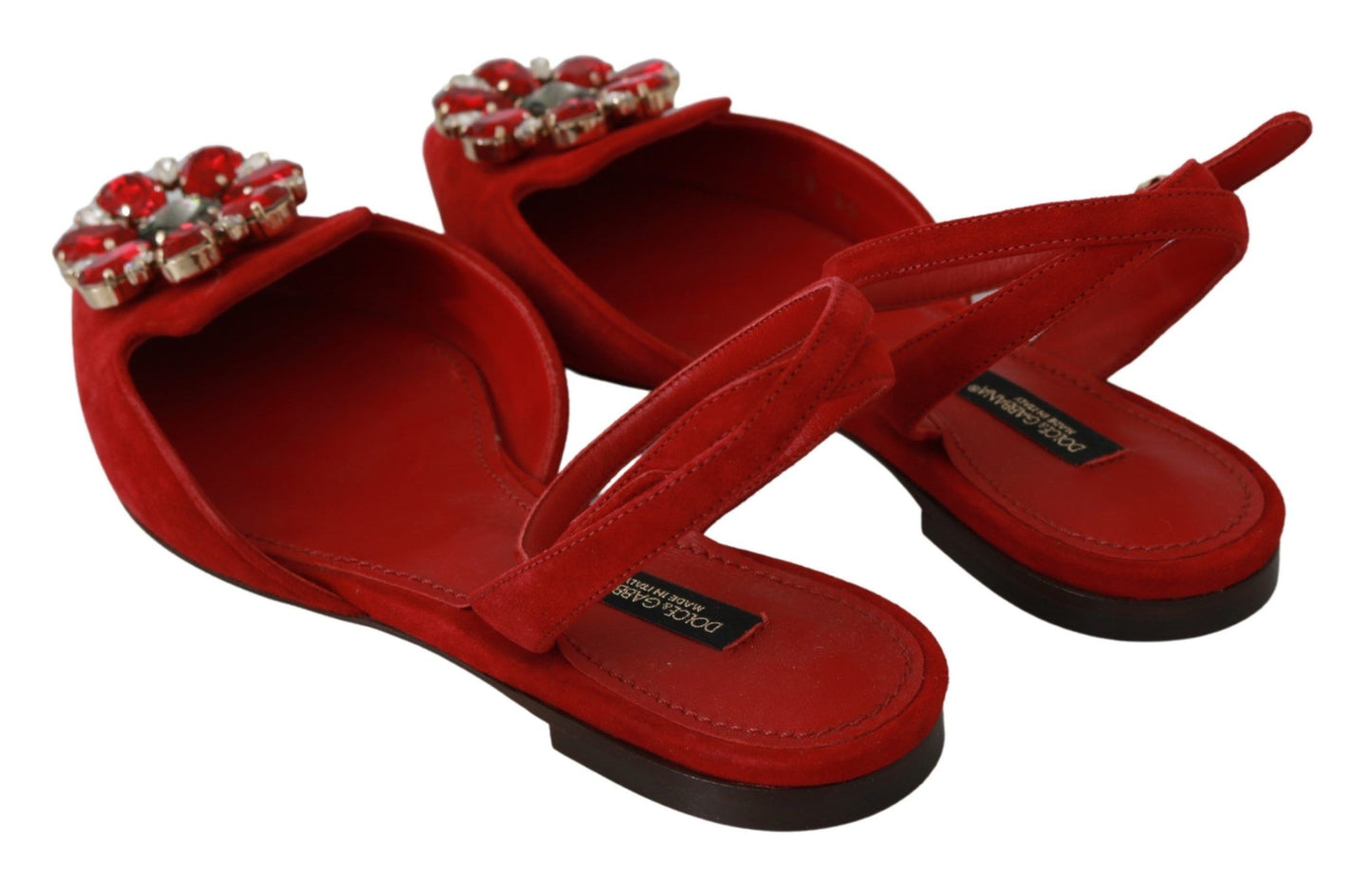 Dolce & Gabbana Chic Red Goat Skin Crystal Sandals