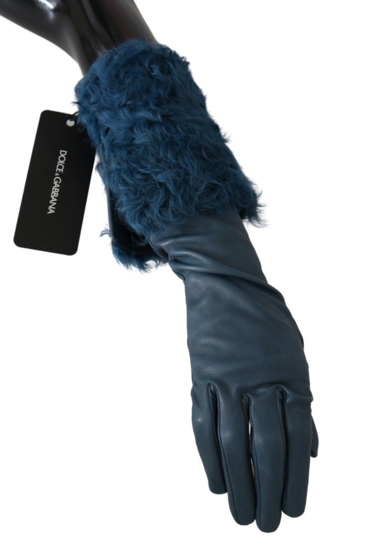 Dolce & Gabbana Elegant Blue Leather Gloves