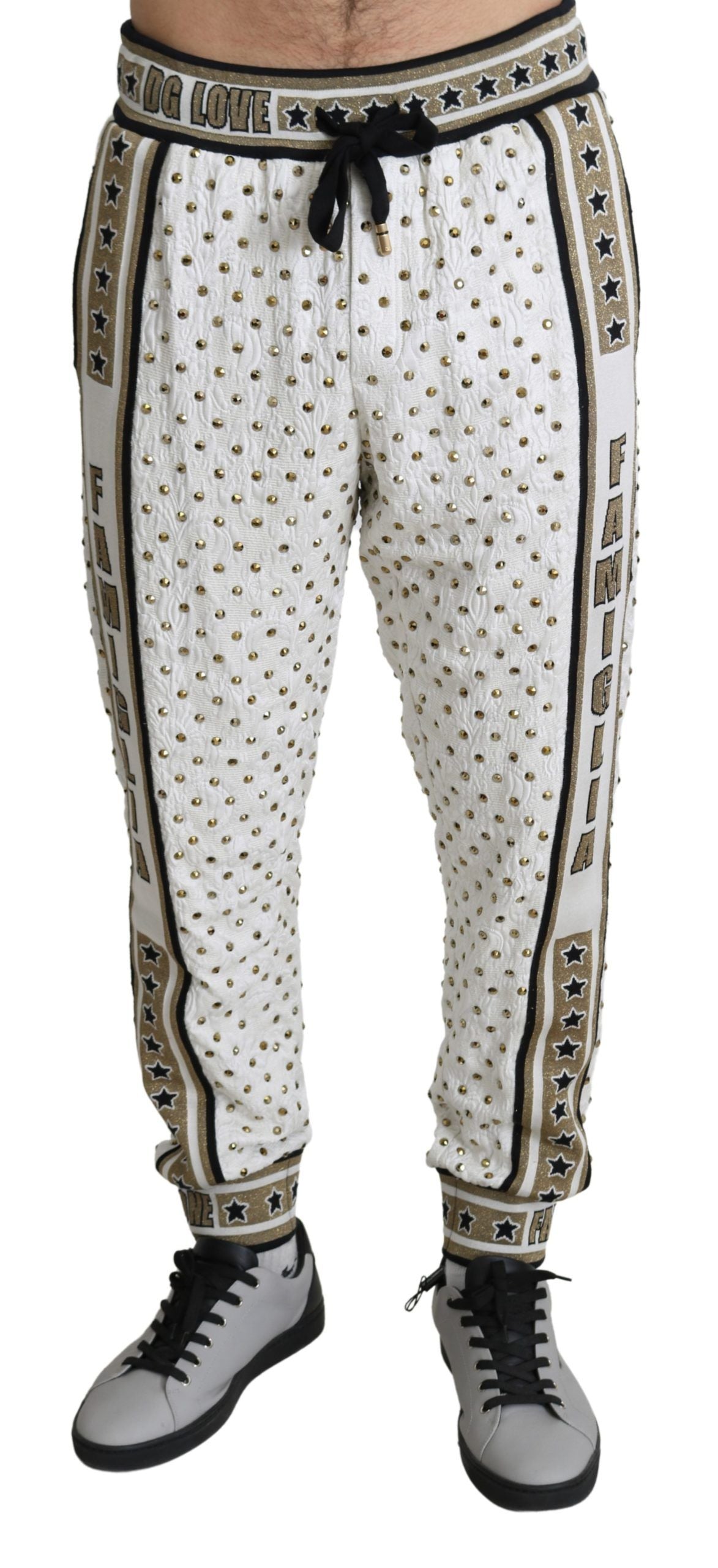 Dolce & Gabbana Elegant White Sweatpants with Gold Studs