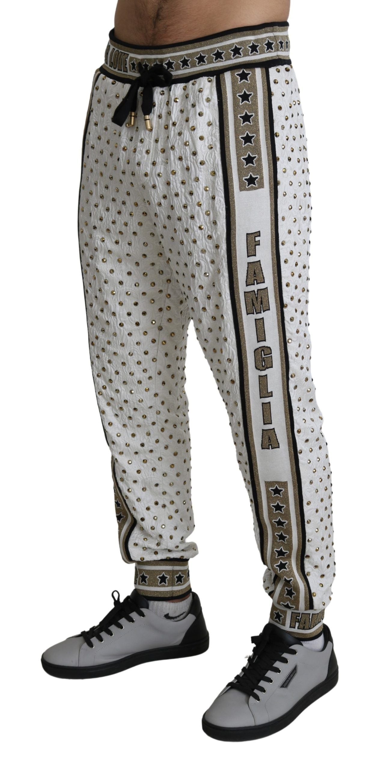 Dolce & Gabbana Elegant White Sweatpants with Gold Studs