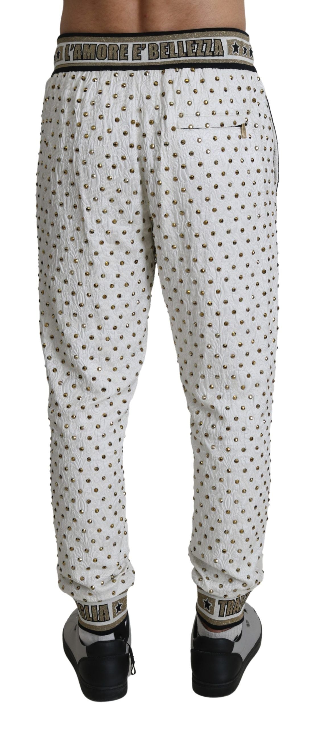 Dolce & Gabbana Elegant White Sweatpants with Gold Studs