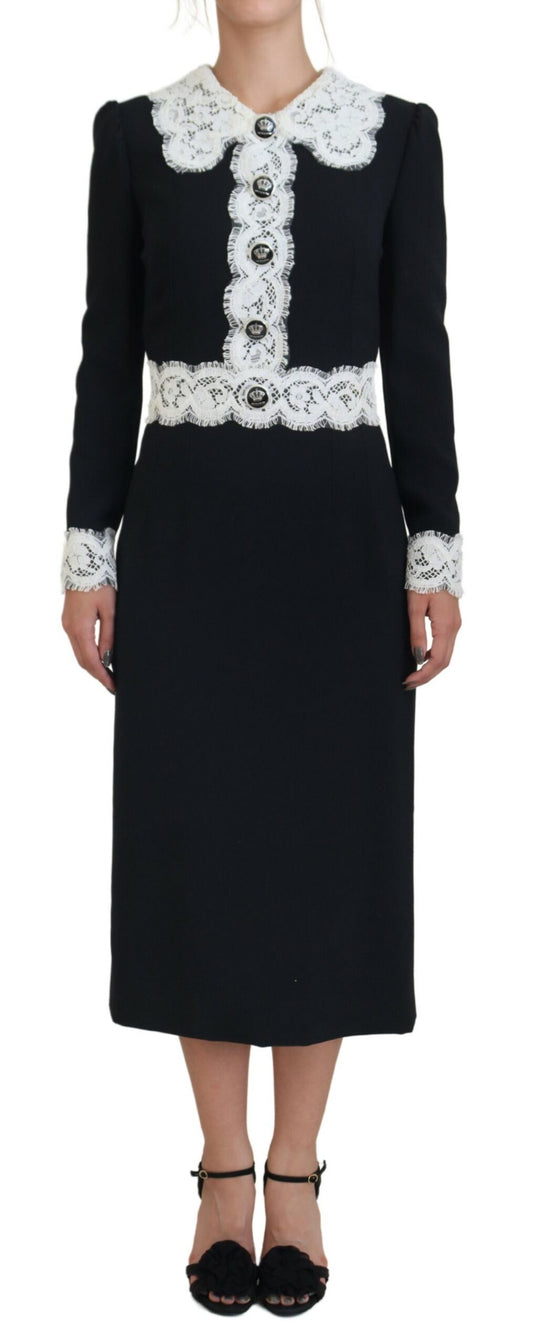 Dolce & Gabbana Chic Black & White Midi Elegance Dress