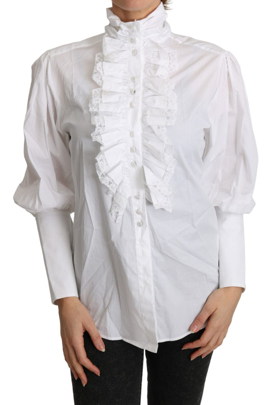 Dolce & Gabbana Elegant Turtle Neck Ruffled Blouse