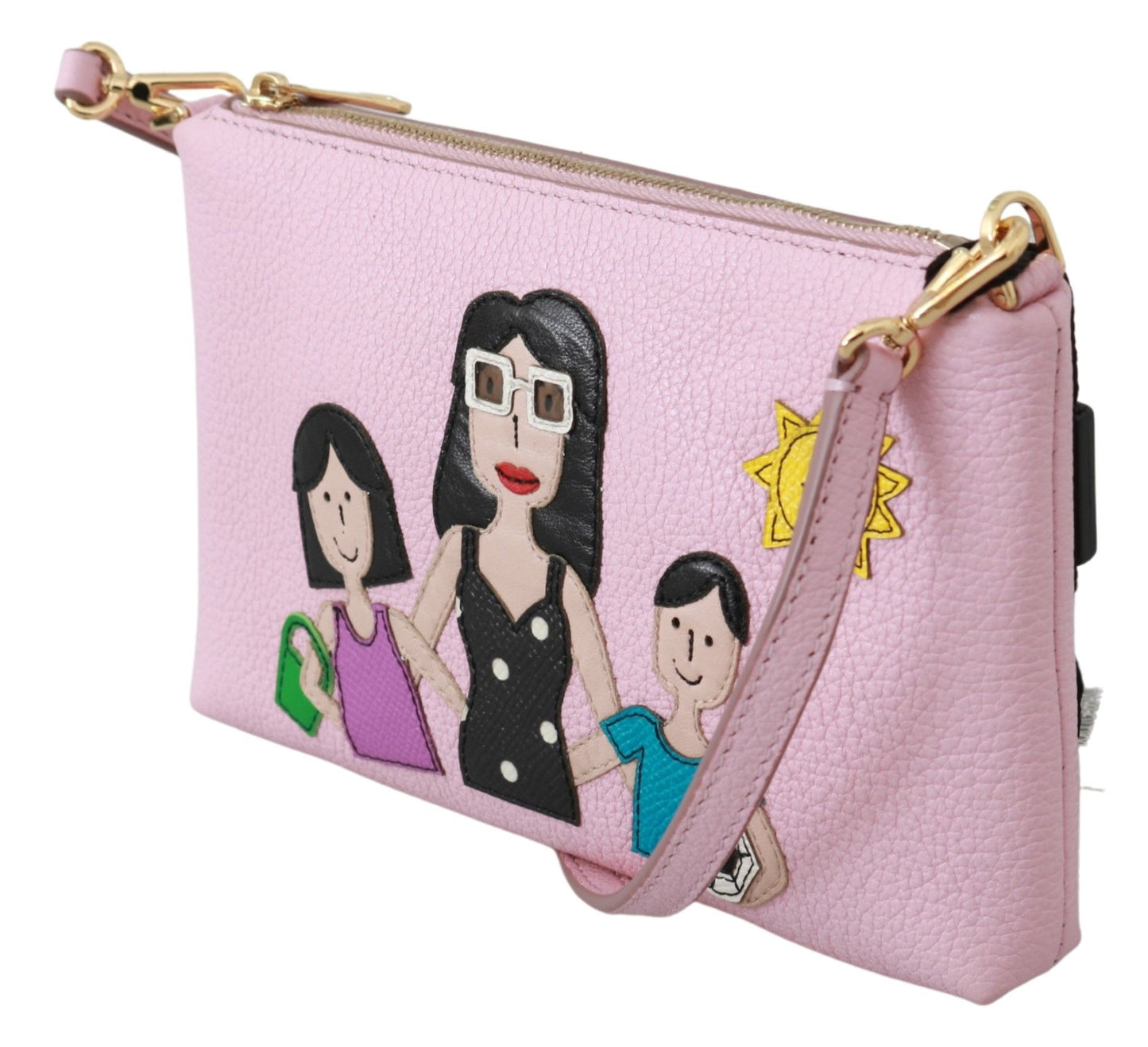 Dolce & Gabbana Elegant Pink Leather Clutch with Gold Detailing