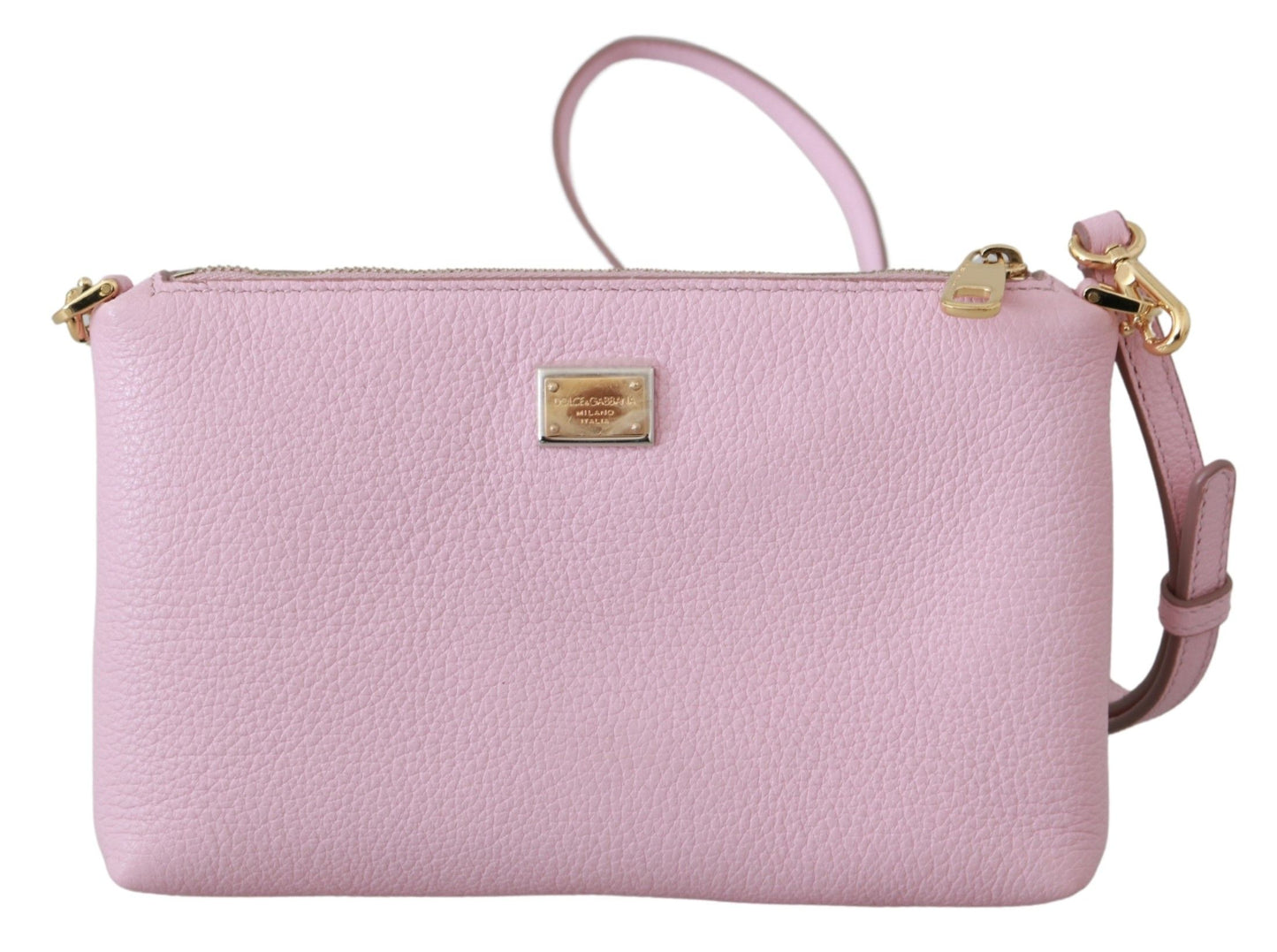 Dolce & Gabbana Elegant Pink Leather Clutch with Gold Detailing