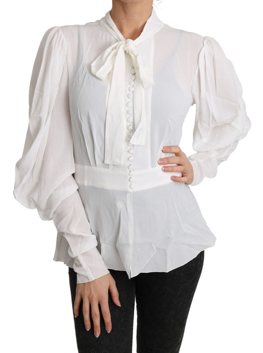 Dolce & Gabbana Elegant White Scarf Neck Blouse