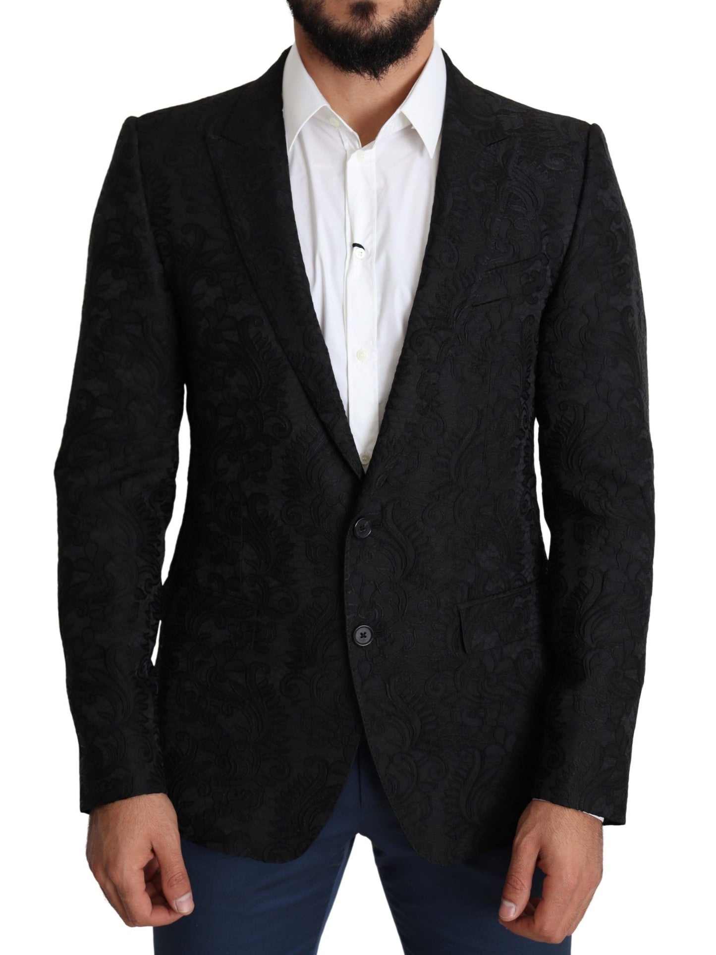 Dolce & Gabbana Elegant Black Floral Martini Blazer Jacket